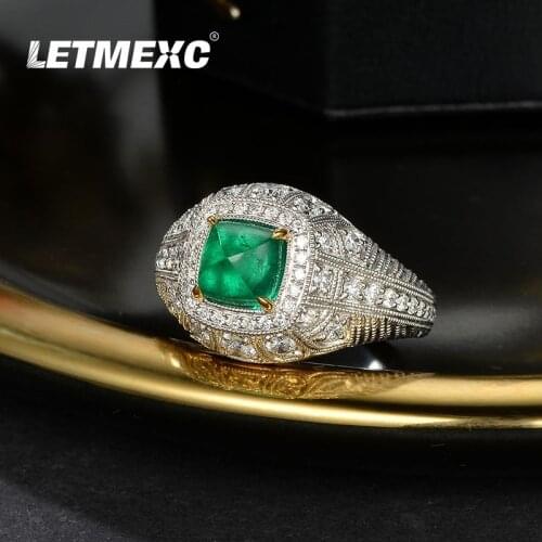 1.17ct Small Bulb Sugar Tower Emerald Diamond Ring 18k Platinum, Diamond 0.818CT