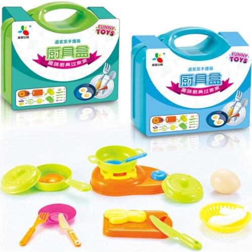 13Pcs/set Kitchen Pretend Play Children Simulation Cooking Tableware with Suitcase Kids Educational Toy