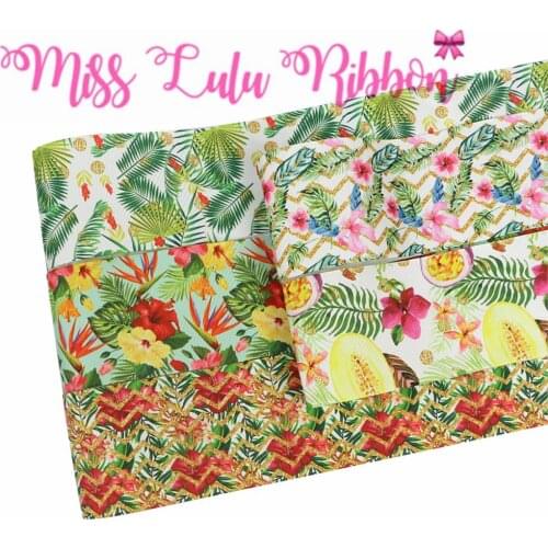 16mm-75mm Retro Flower Series Geometric Wave Green Leaf Printed Grosgrain/Foe Ribbon DIY Hair Bowknot Party Decor 50yards/roll