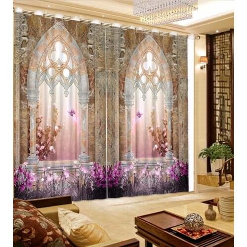 3d curtains Photo Customize size 3D Curtain Flower European marble curtains purple curtains Blackout Shade