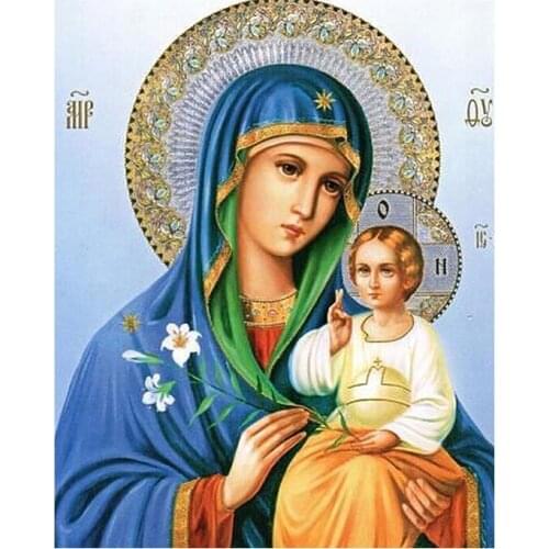 5D DIY Mary and Jesus Icon Diamond Embroidery Needle Gift Full Round Rhinestone Pasted Diamond Painting Religion Home decoration