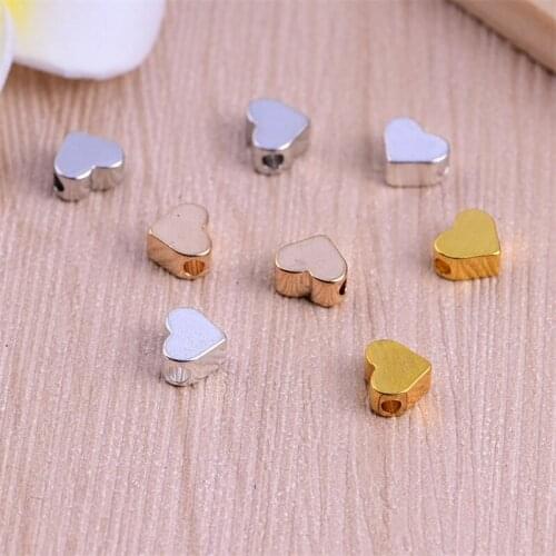 50pcs 6x7mm Small Alloy Hearts Spacer Beads Charms Fit DIY Bracelets Necklaces Handmade Finding Jewelry Accessories