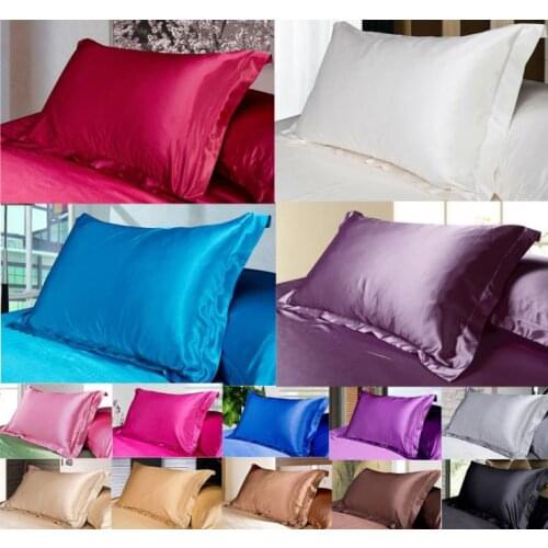 Silky Satin Pillow Case Luxury Faux Silk Pillowcases Queen Pillow Cover Bed Cushion Case Solid Multiple Colors 20X29