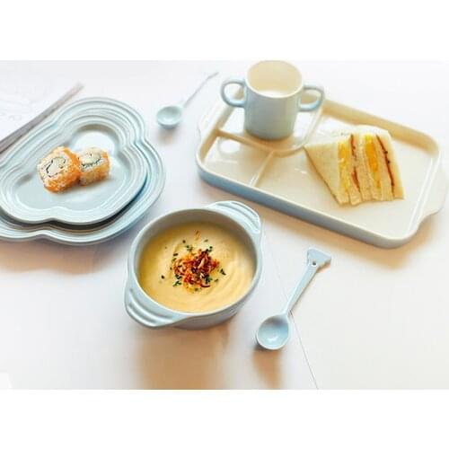 Children Tableware Full Set Ceramic Meals Tool Dessert Container Cute Double Handles Bowl Multifunctional Dish Interesting Tray