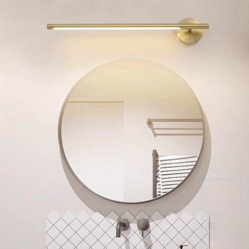 Designer Mirror Headlight Northern Europe Modern Concise Full Copper Toilet Dresser Led Restroom Villa Hotel Lamp bedroom