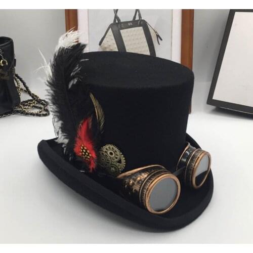 Europe and the United States steam era wool, President cap gear glasses feather stages cap hat fashion of England