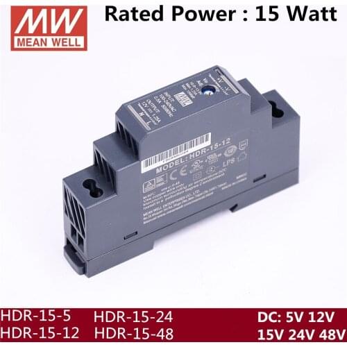5V 12V 15V 24V 48V MEAN WELL 12W 15W 2.4A 1.25A 1A 0.63A 0.32A Industrial DIN Rail Power Supply HDR-15-5 HDR-15-12 HDR-15-24