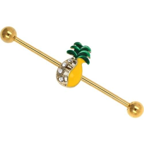 JHJT 14G/1.6mm Industrial Piercing Stainless Steel Cute Pineapple Cartilage Ear Industrial Barbell Piercing Jewelry