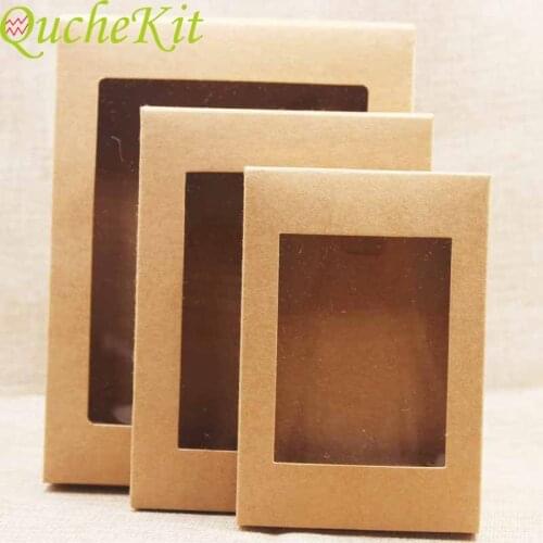 20pcs DIY Kraft Paper Box With Window Valentines Day Gift Packaging Box Wedding Christmas Home Party Cookie Candy Cake Box