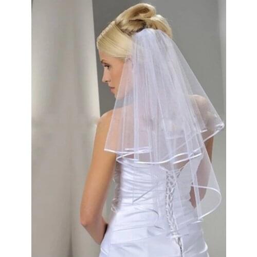Beautiful Wedding Veil Two Layersf Tulle Rbbon Edge Bridal Veils Accessories 2022