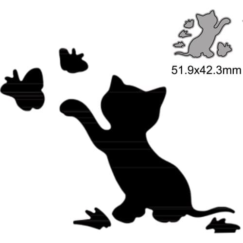 Cute Kitten and Butterfly Metal Cutting Dies for DIY Scrapbook Embossing Album Paper Card Craft Folder Decorative 2021New