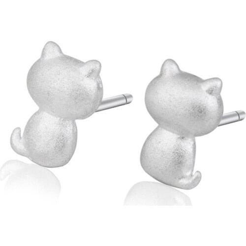 Korean Fashion Small Cat Silver-Color Stud Earrings for Women Jewelry Accessories Girl Gift Cute Animal Womens Earrings