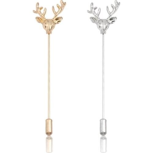 Trendy Deer Head Elk Pins And Brooches For Women Men Gold corlour Metal Animal Brooch Jewelry Suit Sweater Collar Pin Broches