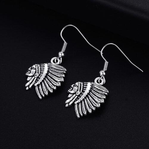 Trendy Vintage Indian Shape Dangle Antique Silver Plated Earrings for Women Girl Retro Drop Earrings Cute Earring Jewelry