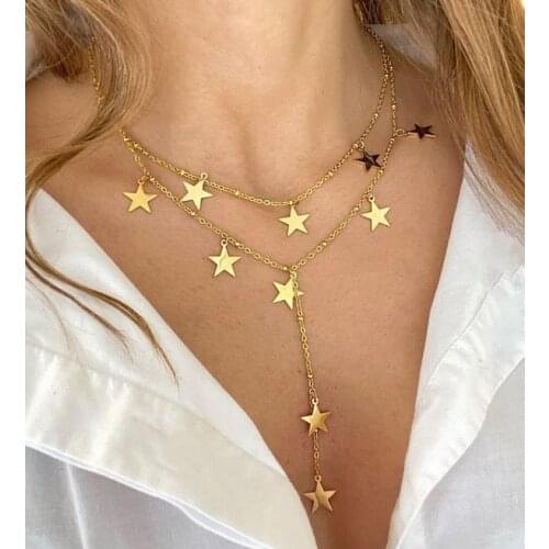Fashion Rosary simple Clavicle chunky Layered star charm chain Multilayer Necklaces Jewelry women Wholesale