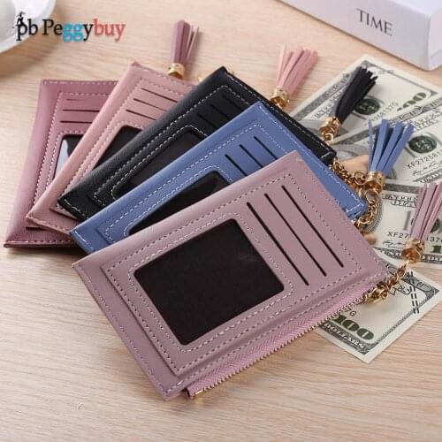 Fashion Women PU Leather Wallet Multi Layers Card Holder Casual Ladies Love Tassel Zipper Mini Handbags Purse