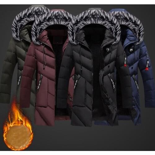Winter Jacket Men 2021 Fashion Fur Hooded Male Parka Jacket Mens Solid Thick Jackets Cotton Coats Man Fleece Parkas Windbreaker