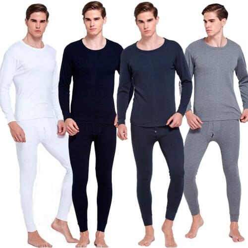 Men Cotton Long 2021 Leggings Tights Shirt Autumn Winter Mens O-Neck Thermal Underwear Male Tops+Bottoms 2 Pieces Set