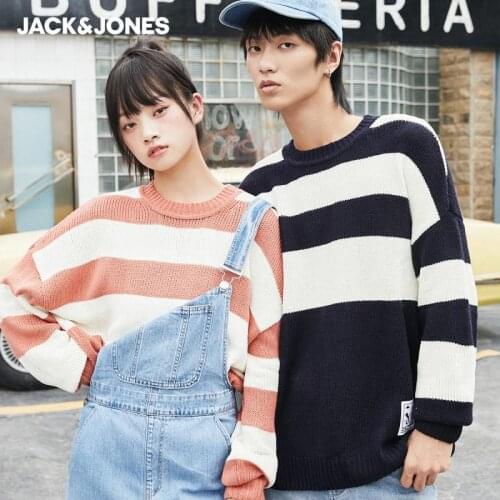 JackJones Mens Unisex Lovers Striped Woolen Oversized Pullover Knit Sweater|220325004
