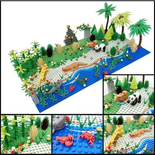 Rain Forest Trees Animals Construction Building Blocks Set Kids DIY Toys Juguetes Children Classic Bricks Baseplate Compatible