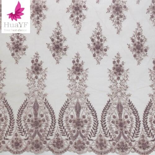 New Fashion African Pink 3d Beaded Lace With Sequins For Aso Ebi HY1328-3