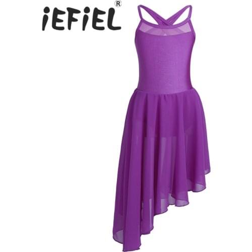 IEFiEL New Arrival Kids Girls Children Cutout Back Irregular Hem Ballet Dance Gymnastics Leotard Tutu Dress Dancewear Clothes