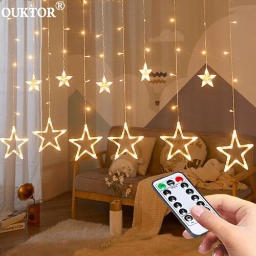 New Years Led Star Curtain Lights Fairy Garlands Lights 100-240V Decoration for Home Christmas Wedding Party Lights Outdoor