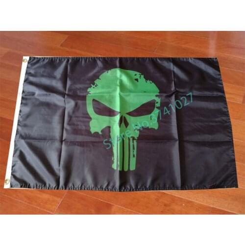 Skull new design banner flag,90x150cm with green skull head flag