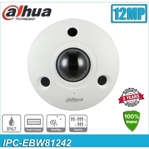 Original Dahua IPC-EBW81242 12MP POE IP67 IK10 Panoramic Network IP CCTV IR Fisheye Camera Built-in Mic EBW81242