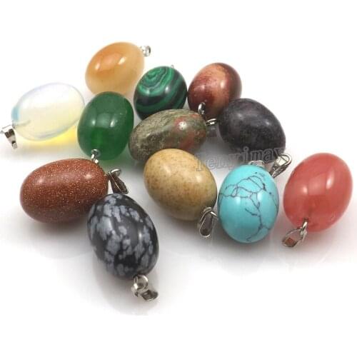 Egg Shape Semi-precious Stone Pendants For Necklace DIY 24pcs/lot Wholesale