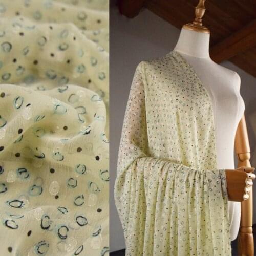 Half Meter Fresh Elegant Beige Bottom With Mint Green Round Dot Chiffon Fabric For Dress Shirt Material Thin Soft T1655