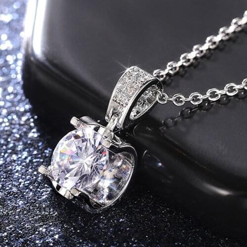 Huitan Luxury Solitaire Band Wedding Pendant Necklace Crystal Round Cubic Zirconia Dazzling High Quality Women Statement Jewelry