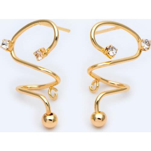 10pcs Stud Earrings, 18K Gold plated Brass, CZ paved Ear post For DIY Jewelry Making / Finding Accessories (#GB-1419)