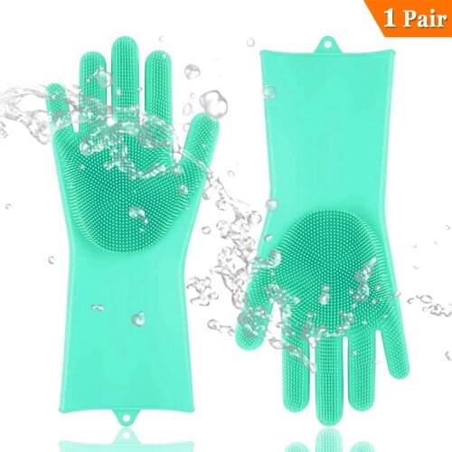 Silicone Diswashing Gloves Reusable Silicone Brush Gloves Heat Resistant Dish washing Gloves Wash Scrubber for Kitchen Bathroom