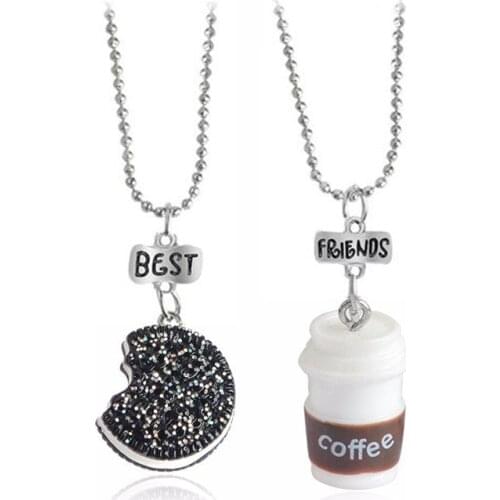 2pcs/sets of stylish personality three-dimensional coffee cup Oreo best friends best friends BFF pendant necklace kids boy girl