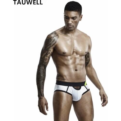 TAUWELL Mens Underwear Mesh Breathable Hollow Out Textured U-type Bag Push Up Body Shaping Sexy Briefs