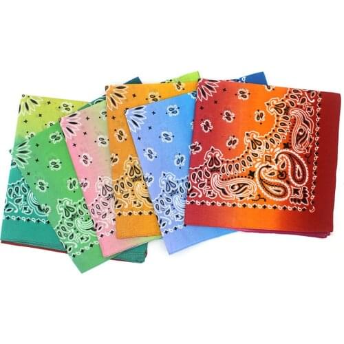 54x54cm Unisex Cycling Outdoor Square Bandanas Tie-Dye Gradient Colorful Hip-Hop Neckerchief Retro Paisley Floral Print Headwrap