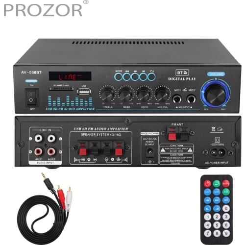 50W+50W Bluetooth-Compatible HiFi Audio Power Stereo Amplifier 2 CH Sound Audio Stereo Amp With 2 Mic AUX Audio In USB Interface