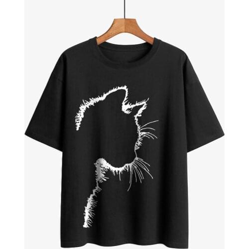 2021 New Style Cat Print Women T-shirt Funny Graphic Printed Femme Short-sleev Tops Summer Round Neck and Loose Bottom Tee