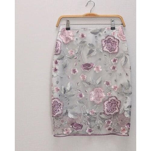 Lace Flower Embroidery Women Skirts Sweet Style Summer New 2021 Straight Knee-Length Office Lady Elegant Skirts Top Quality