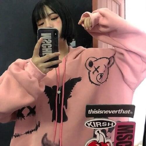 Womens loose-fitting plus velvet padded mid-length hooded Hooded Sweatshirts Female hoody top clothes top Korean Aesthetic