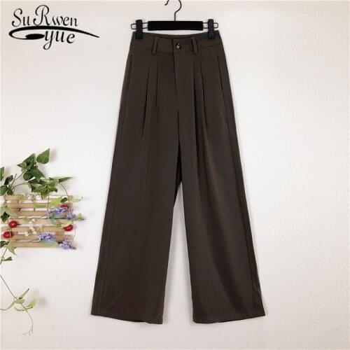 Korean Fashion 2020 Spring Female High Waist Casual Pants Solid Vintage Zipper Women Pants Work Wear Trousers 8890 50