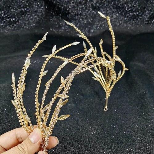 Fashion crystal tassel leaf double hair band womens wedding Rhine Stone hoop headdress crown hair jewelry banquet gift