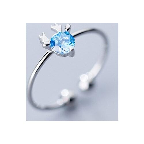 MloveAcc New Collection 925 Sterling Silver Christmas Cute Deer Animal Finger Rings for Women Green Crystal Silver Jewelry