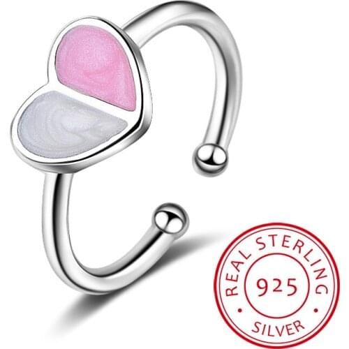 Sweet Ice Cream Heart Ring For Women Girl Adjustable 925 Sterling Silver Rings Bague Anillos S-r470