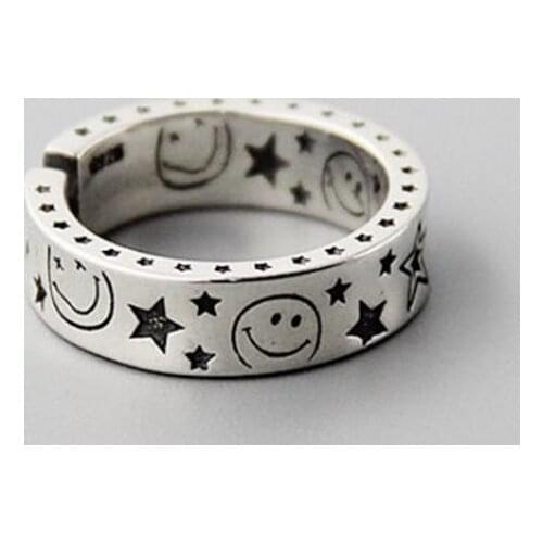 2019 New 100% s925 sterling silver ring for female star smiley retro fashion ring womans silver ring jewelry