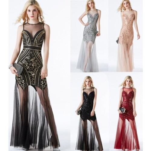 Vintage Evening Dress Women Sequins Long Dress Formal Dress Hot Red Vestidos de Fiesta Robe de Soiree Abendkleid CZ-LF27