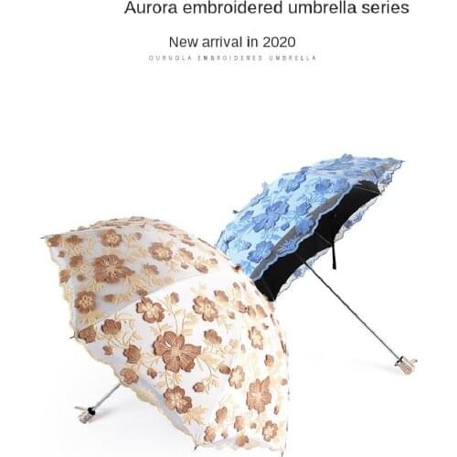 Double Lace Embroidered Umbrella Lady Parasol Efficient Uv Protection Two-fold Gift Umbrella Exquisite Lace Umbrella