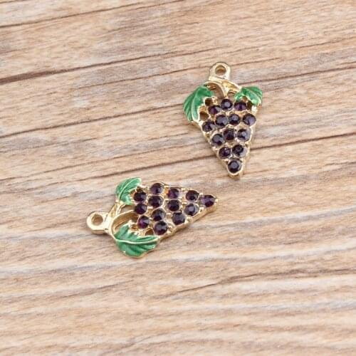 10pcs/lot Gold Tone Enamel Purple Grape Fruits Charms for Pendant HAndmade Jewelry Findings Necklace Bracelet Making