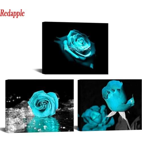 3 Pcs diamond painting Teal Blue Rose Flowers Diamond Painting Mosaic 5D Full Square Round drill diamond Embroidery home decor
